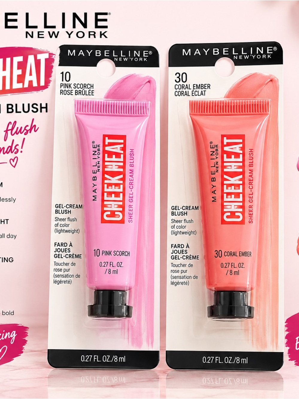 Maybelline CheekHeat Sheer Gel-Cream Blush — Pink Scorch & Coral Ember
